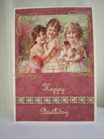 Vintage Girls with Puppy Oval Pyramids by Toni Marie Judd