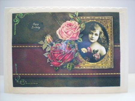Striking Vintage Girl with Autumn Roses Quick Card by Toni Marie Judd