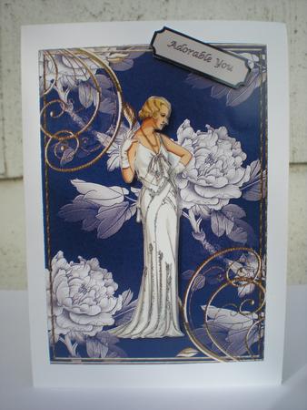 Embossed Roses with Gold Swirls and Frame in Deep Blue by Toni Marie Judd