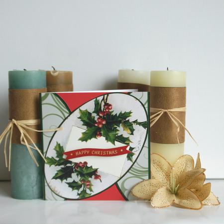 Holly Blank Christmas Giant Round Gatefold Card by Toni Bradshaw