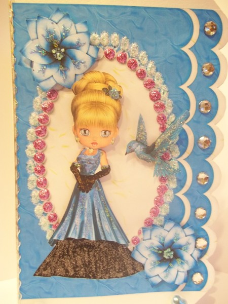 Pretty Lady with Blue Bird on Scalloped Frame by Tracey Barrett