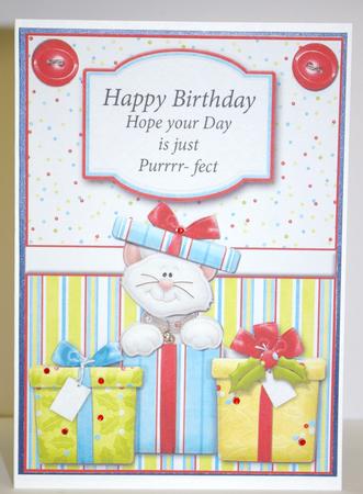 Hope Your Day is Just Purrrr-fect Card Front with Decoupage by Tracey Duckmanton