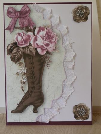 Vintage Boot with Roses on a Scalloped Envelope by Tracey Duckmanton