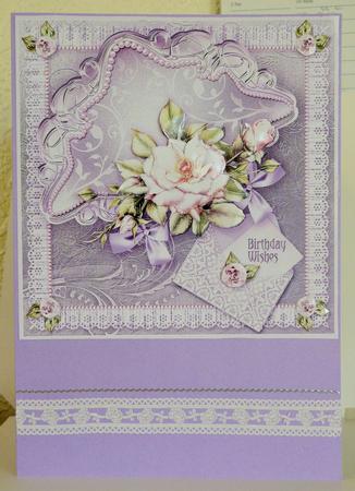 Pink Roses on a Lilac Satin Shield 8in x 8in Decoupage by Tracey Duckmanton