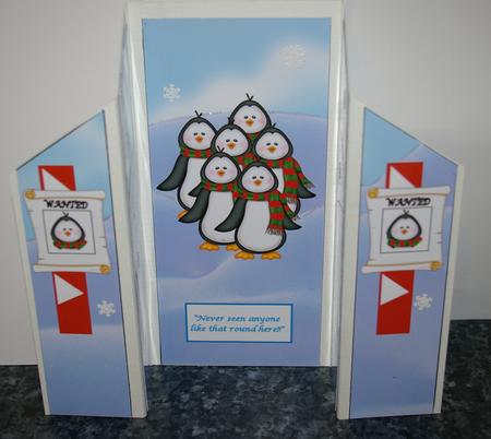 Wanted Penguin Theatre Fold Card P.1 by Tracey Duckmanton