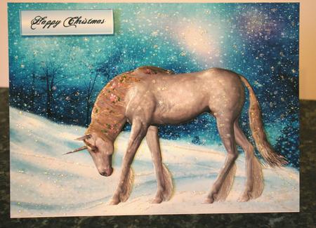 White Unicorn Horse in the Snow by Tracey Duckmanton