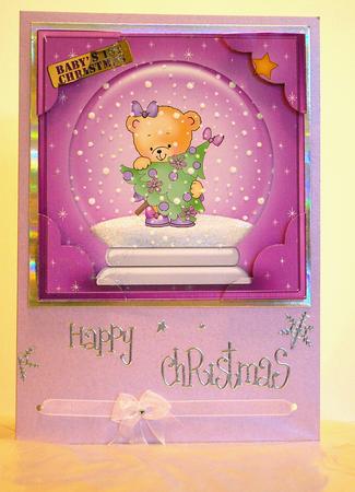 Baby Girl's 1st Xmas Snowglobe 8 x 8 Scalloped Corner Topper by Tracey Duckmanton