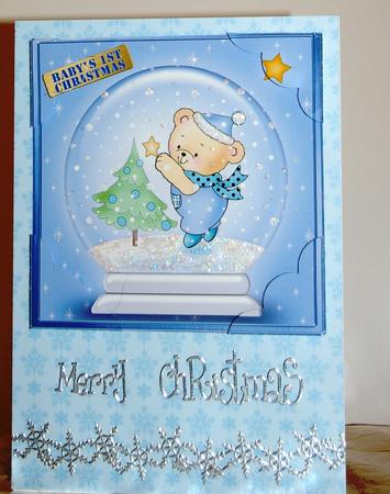 Baby Boy's 1st Xmas Snowglobe 8 x 8 Scalloped Corner Topper by Tracey Duckmanton