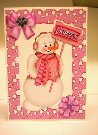 Snowman in Pink/white Frame by Tracey Duckmanton