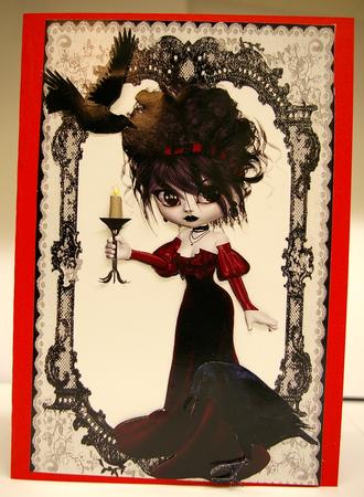 Gothic Lady in Red Dress with Black Crows by Tracey Duckmanton