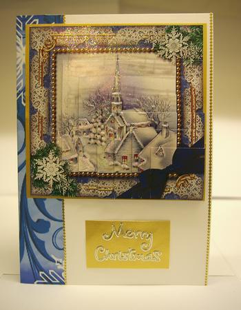 Blue Church Snow 5in Square One Corner Stacker by Tracey Duckmanton