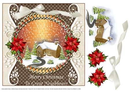 Poinsettia and Holly Wreath Decoupage by Tracey Hutchins