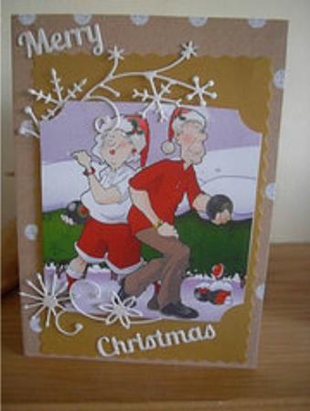 Christmas Bowling Dudes Couple 8x8 Quick Card by Tracey Hutchins