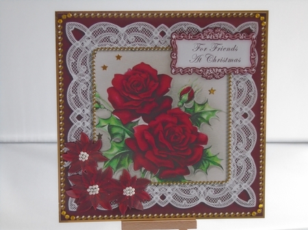 Red Roses for Friends at Christmas 8in Sentiment Topper by Tracey Hutsby