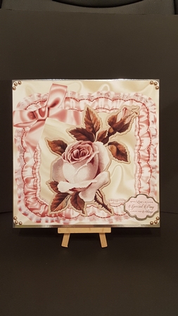 Pink Roses in Satin Frame with Butterfly 8x8 by Tracey Hutsby