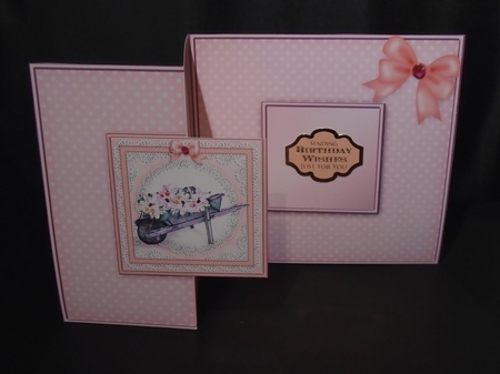 Flower Filled Wheelbarrow No-Hole Fold Back Card by Tracey Hutsby