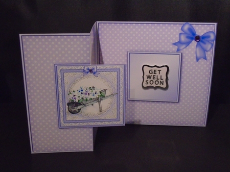 Flower Filled Wheelbarrow No-Hole Fold Back Card by Tracey Hutsby