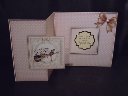 Flower Filled Wheelbarrow No-Hole Fold Back Card by Tracey Hutsby