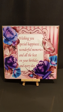 pretty shades of blues and turq roses  & butterflies with verse 8x8 by Tracey Hutsby