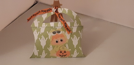 Halloween Bunny Candy Purse with Green Ghosts Halloween Background  by Tracey Hutsby