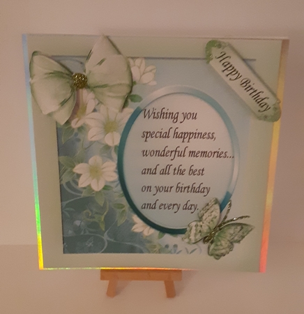 pretty green flowers with butterfly & verse topper 8x8 by Tracey Hutsby