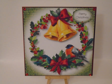 Watercolour Wreath With Bells & Bird 8x8 by Tracey Hutsby