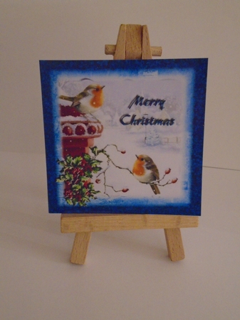 Robins With Holly And Postbox Inseret 8x8 And Gift Card by Tracey Hutsby