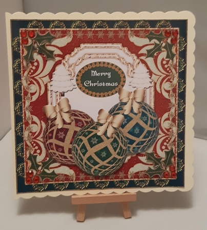 Card Front With 3 Christmas Baubles by Tracey Hutsby