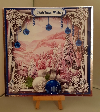  Blue Baubles and Winter Cabin  by Tracey Hutsby