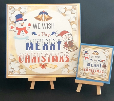 Lovely Snowman & jolly santa in snowball 8x8 frame (royal blue) by Tracey Hutsby