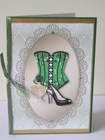 Green Corset - Blank Card by Tracey Hutsby