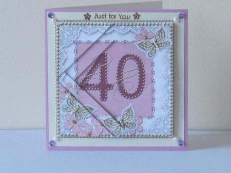 Pink Butterfly 40th Birthday 5in Triangle Spiral Stacker by Tracey Hutsby