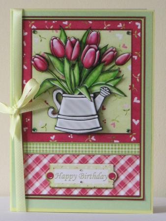 Tulips in Watering Can Topper & Decoupage by Tracey Hutsby