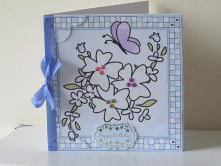 8 x 8 Flowers and Butterfly Scalloped Corner Topper by Tracey Hutsby