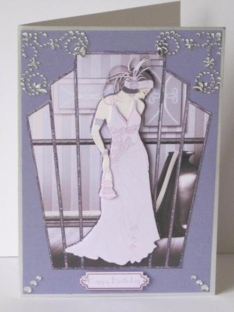 Elegant in Lilac Art Deco Card Front with Decoupage by Tracey Hutsby