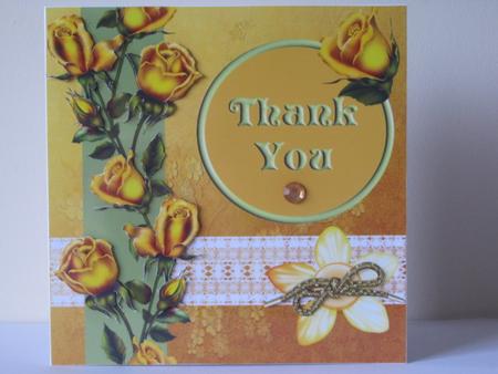 Golden Roses Thank You Card Front by Tracey Hutsby