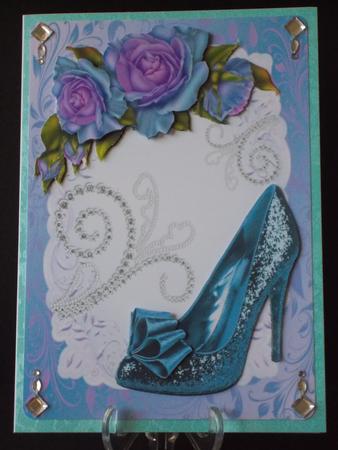 Lovely Blue Shoe with Purple & Blue Roses by Tracey Hutsby