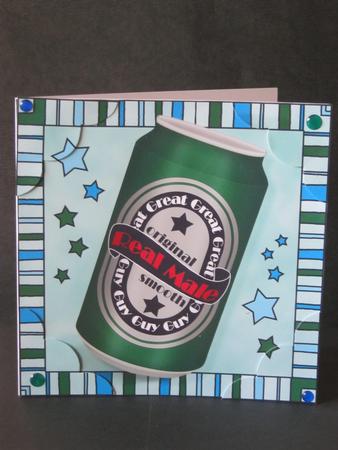 8 x 8 Real Male Beer Can Scalloped Corner Topper by Tracey Hutsby