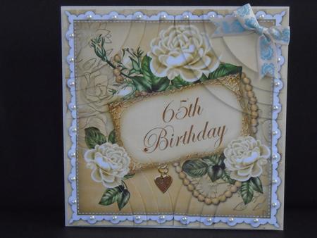 Cream Roses 65th Birthday 8in Round Corner Stacker Kit by Tracey Hutsby