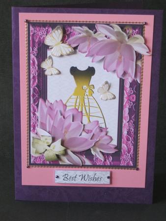 3D Waterlillies,gold Butterflies,ladies Black and Hot Pink F by Tracey Hutsby