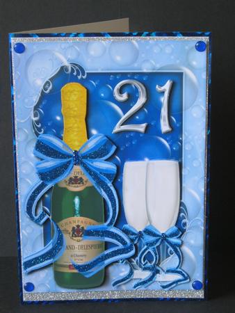 21st Birthday Champagne Bottle, Glasses & Bubbles by Tracey Hutsby
