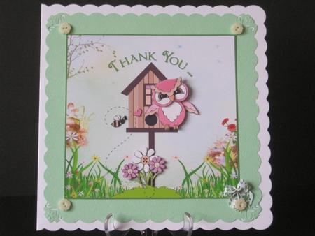 Wise Owl Thank You Square Card Front and Decoupage by Tracey Hutsby