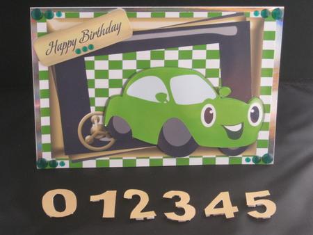 Green Toony Car with Nos, in Check Frame by Tracey Hutsby