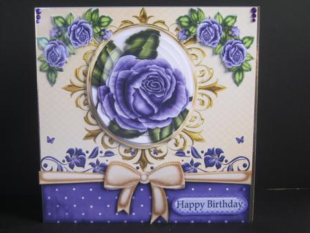 Purple Roses in Ornate Frame Oval Pyramids with Bow 8x8 Kit by Tracey Hutsby