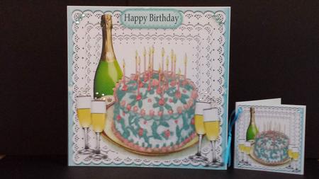 Birthday Cake and Wine on Lace 8x8 by Tracey Hutsby