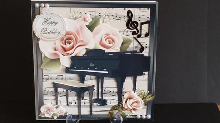 Beautiful Black Grand Piano with Pink Roses 8x8 Mini Kit by Tracey Hutsby