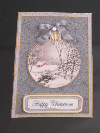 Winter Walk Happy Christmas 5.5inch Bauble Decoupage Card by Tracey Hutsby