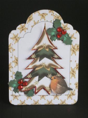 Christmas Tree with Robin and Holly Easel Card by Tracey Hutsby