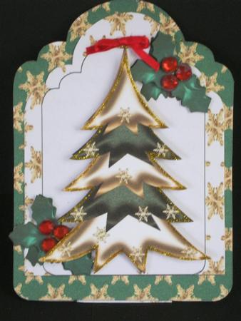 Pretty Christmas Tree with Holly and Berries Easel Card by Tracey Hutsby