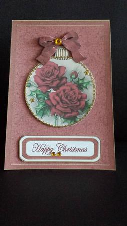 Red Roses Happy Christmas 5.5inch Bauble Decoupage Card by Tracey Hutsby